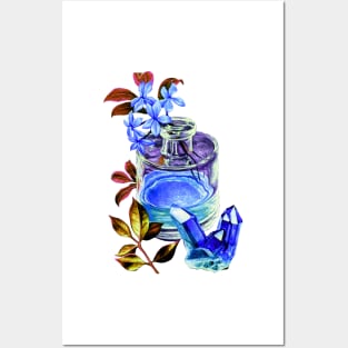 Blue flowers in glass vase painting -Art Posters and Art